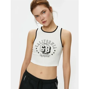 Crop Atlet Halter Yaka Baskılı Fitilli