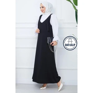 Hafsa Mina Nehir Örme Jile Elbise Siyah HM2389