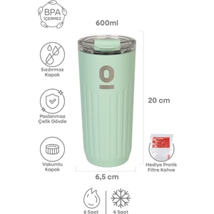 Paslanmaz Çelik Yeşil Mug Termos 600 ml No:62