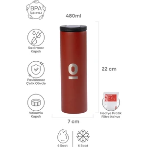 Paslanmaz Çelik Kırmızı Uzun Termos 480 ml No:49