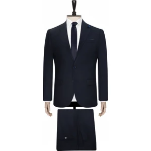 Lacivert Slim Fit Takım Elbise Erkek Beden 54 Modern Tasarım Düz Desen