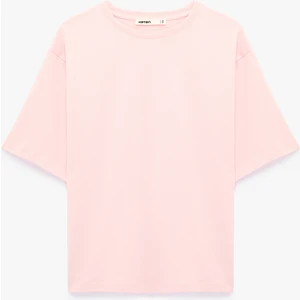 Pamuklu Kısa Kollu Bisiklet Yaka Oversize Basic Tişört