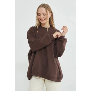 Basic Bisiklet Yaka Oversize Sweatshirt