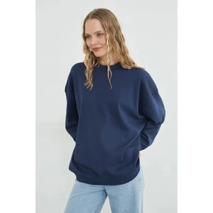 Basic Bisiklet Yaka Oversize Sweatshirt