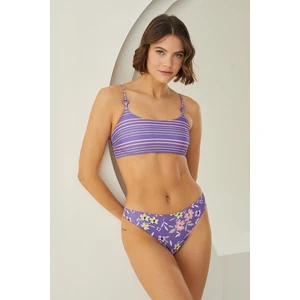 Renkli Çizgi Desenli Tek Üst Bikini