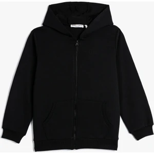 Okul Sweatshirt Fermuarlı Kapşonlu Basic Kanguru Cepli Şardonlu