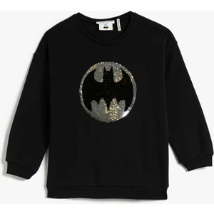 Batman Sweatshirt Lisanslı Pullu Payetli Şardonlu Bisiklet Yaka