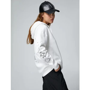 Oversize Sweatshirt Kapüşonlu Baskılı Uzun Kollu