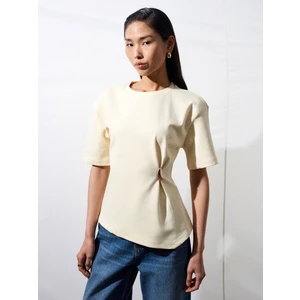 32445 Aksesuar Detaylı Basic T-Shirt-Açık Sarı