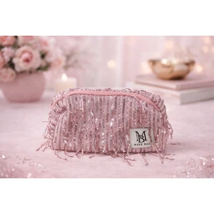 Make Bag Pembe Boncuklu Makyaj Çantası
