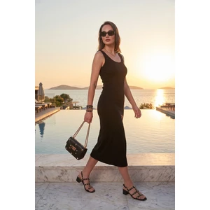 Slim Fit Kalın Askılı Midi Elbise Bayan Elbise 5866154