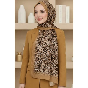 Kadın Hardal Leopar Elegance Şal