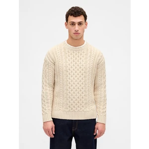 Erkek Bej Relaxed Cable-Knit Kazak