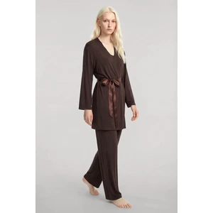 Kısa Kimono 3'lü Takım Kahve