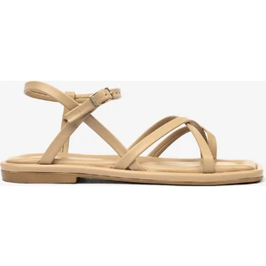 Kadın Krem Hakiki Deri Sandalet 4Y2CS59032