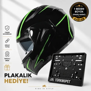 Vrt Çene Açılır Güneş Vizörlü Kask + Plakalık