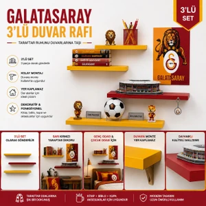 Bmd Mobilya Üçlü Duvar Rafı Kırmızı-Sarı