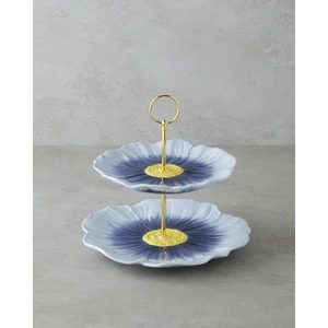 English Home Flowerella Dolomite Katlı Servis 21+26 cm Mavi