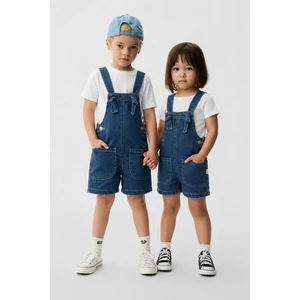 Unısex Basic Denim Şortlu Çocuk Salopet
