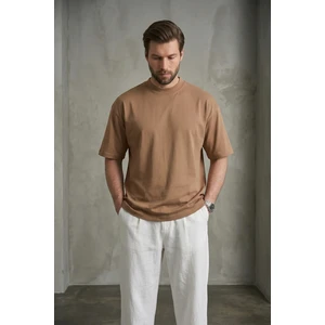 Erkek Vizon Oversize Fit Basic Tişört 6066