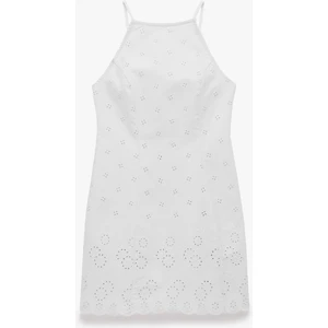 Pamuklu Halter Yaka Nakışlı Bodycon Mini Fisto Elbise