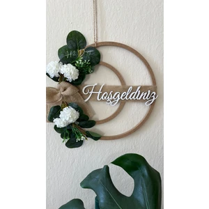 H2 Design El Yapımı Beyaz Kasımpatılı Ahşap Kapı Süsü
