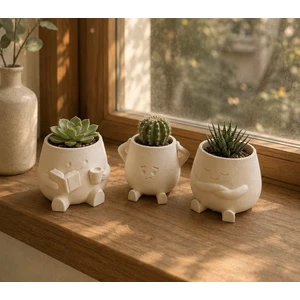Msv Studio 3d 3’lü Mini Sukulent Saksı Seti | Tatlı Dekoratif Saksılar