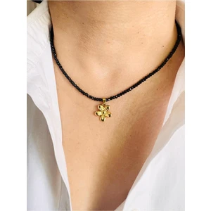 Devi Fashion Çelik Papatya Uçlu Siyah Kolye 45 cm