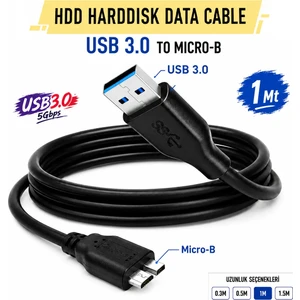 HDD Harddisk Hard Disk Veri Data Kablosu, 1 Metre Siyah, 5 Gbps, USB 3.0 To Micro Usb-B