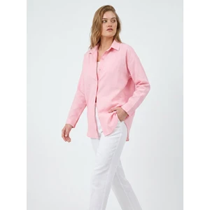 Toz Pembe Oversize Uzun Basic Gömlek