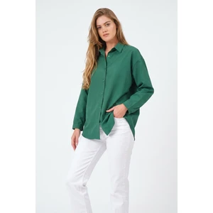 Yeşil Oversize Uzun Basic Gömlek