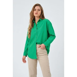 Fıstık Yeşili Oversize Uzun Basic Gömlek