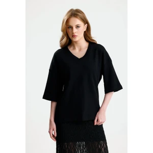 Rose Arya Siyah V Yaka Over Tshirt