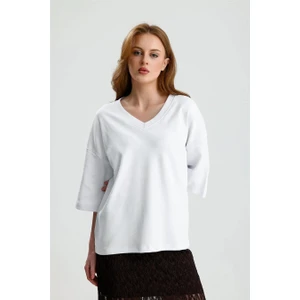 Rose Arya Beyaz  V Yaka Over Tshirt