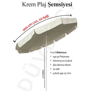 Tevalli Parasols 200 cm Lüks Polyester Plaj Şemsiye - Krem