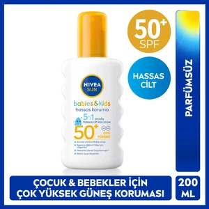 NIVEA SUN SPF50+ Çocuklar ve Bebeklere Özel Yüksek Güneş Koruyucu Sprey 200ml, Hassas Cilt, Parfümsüz