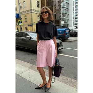 Pembe  Pileli Kadın Bermuda Şort MG2483