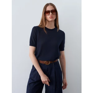 10872 Lyocell Karışımlı Minimal Bluz-Lacivert