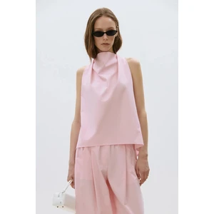 Suud Collection Pembe Marty Halter Yaka Poplin Bluz