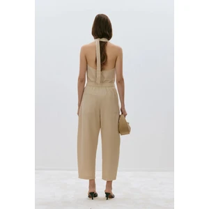 Suud Collection Bej Raya Yıkamalı Poplin Pantolon