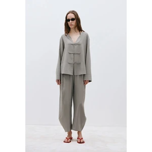 Suud Collection Gri Elli̇e Keten Balon Pantolon
