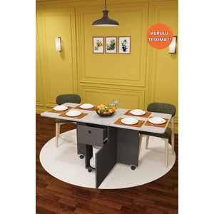 Asra Trend Lüks Katlanır Mutfak Yemek Masası %100 MDF Pratik Çekmeceli Çalışma Masası KM04
