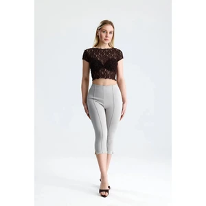 Rose Arya Kahve Dantel Kısa Kol Crop