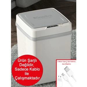 12 Litre Beyaz Sensörlü Kablolu (ŞARJSIZ) Çöp Kovası