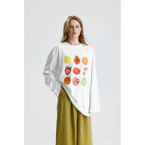 Oversize Baskılı T-shirt Ekru