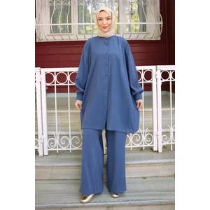 İmaj Butik Indigo Düğmeli Tunik Pantolonlu Takım