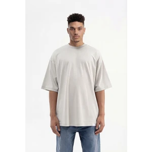 Erkek Basic Super Pamuklu Oversize Tişört Boyama Gri