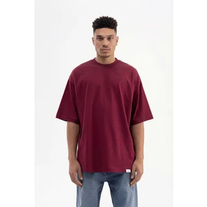 Erkek Basic Super Pamuklu Oversize Tişört Vişne