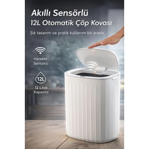 Okyanus Home Hareket Sensörlü 12LT Kırık Beyaz Çöp Kovası