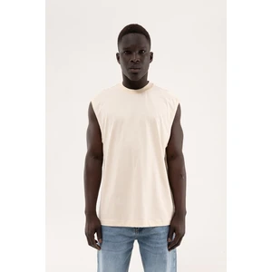 Erkek Oversize Bisiklet Yaka Basic Atlet Tereyağı